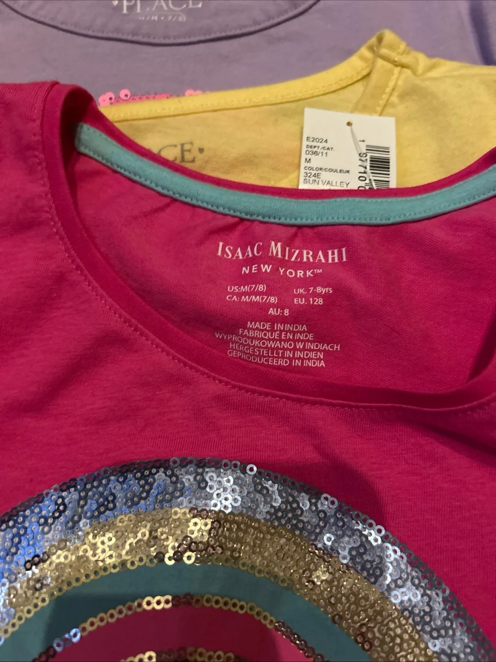The Children's Place Purple and Yellow Sequin Shirts and Isaac Mizrahi Pink top